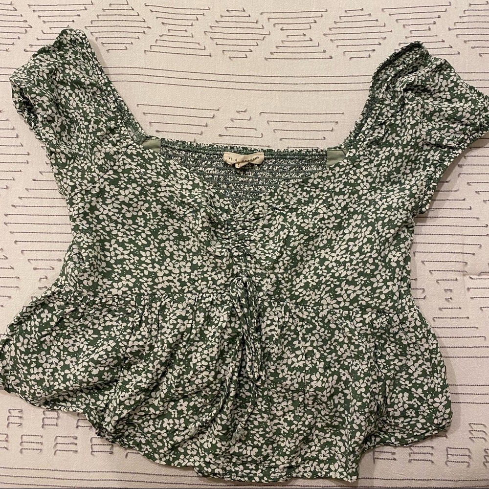 pacsun blouse with green floral pattern